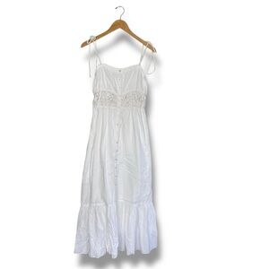Aerie Crochet Cotton Maxi Dress Button Down Tie Straps Medium Fairy Cottagecore